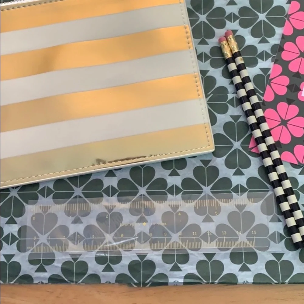 Kate Spade Gold Stripe 6 Piece Pencil Pouch / Case Set.